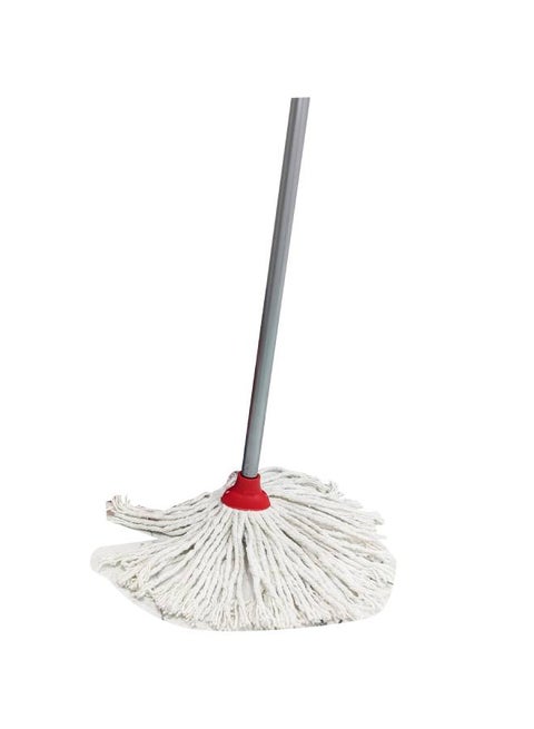 Vileda Classic Cotton Floor Mop With Stick, Super Absorbent, Universal Thread Handle, Cost-Effective, 10 x 6 x 153 Cm Red/White