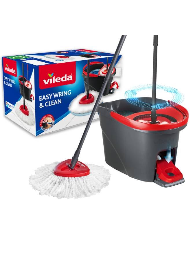 Easy Wring, Clean Spin Mop And Bucket Set With Foot Pedal, Telescopic Handle 85 – 123 cm, Floor Mop With Spinning Wringer, 2-in-1 Microfibre Mop Head Assorted 