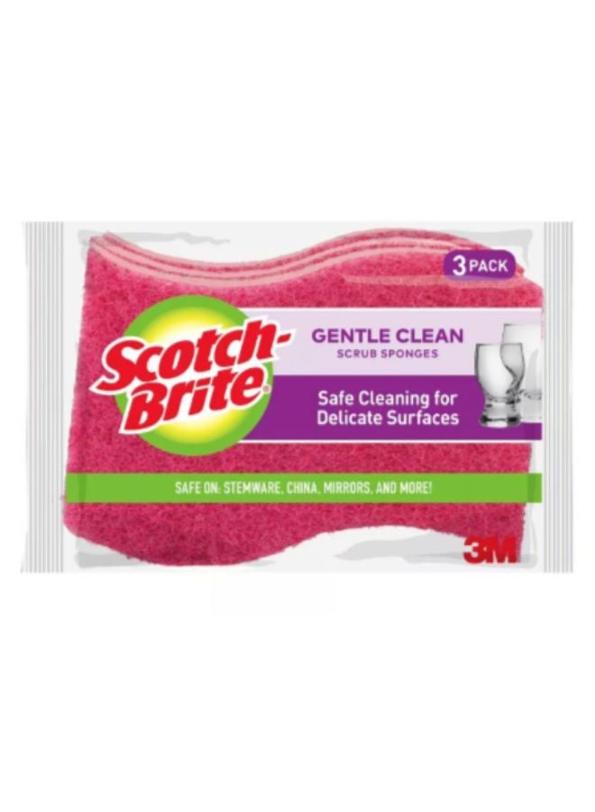 Scotch Brite - Gentle Clean Delicate Scrub Sponges 3 Pieces Pink - Image 1