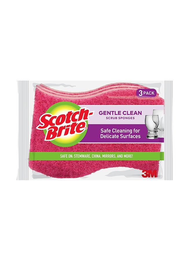 Scotch Brite Gentle Clean Delicate Scrub Sponges 3 Pieces Pink - Image 1