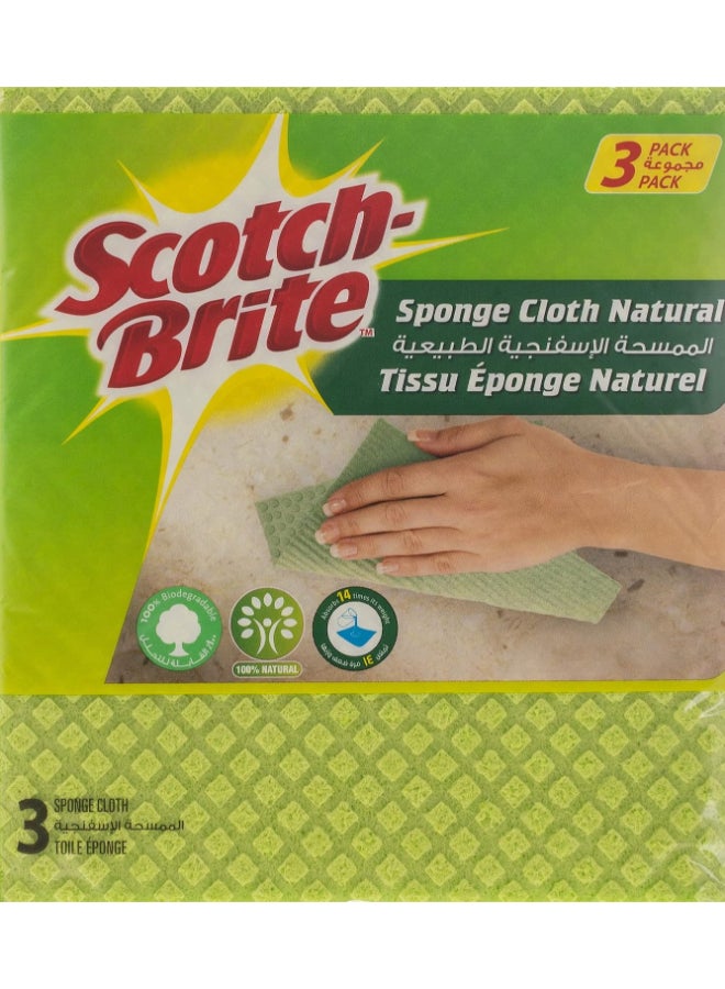 Scotch Brite Sponge Cloth Naturals 3 Pieces Green - Image 1