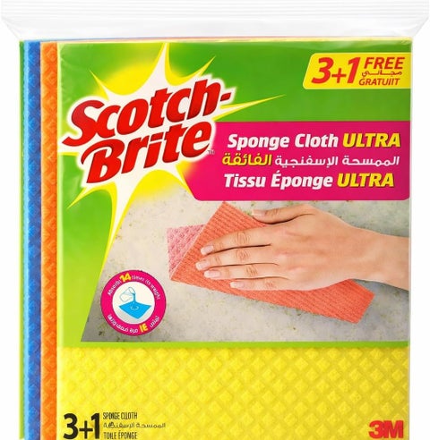 Scotch-Brite Multi-Purpose Sponge Cloth Wipe ULTRA, 4 units (3+1 Free)/pack Multicolour