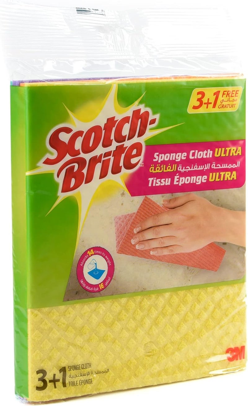 سكوتش برايت الممسحة الإسفنجية الفائقة سكوتش برايت، عبوة من 3 قطع+ قطعة مجانية متعدد الألوان - Image 2