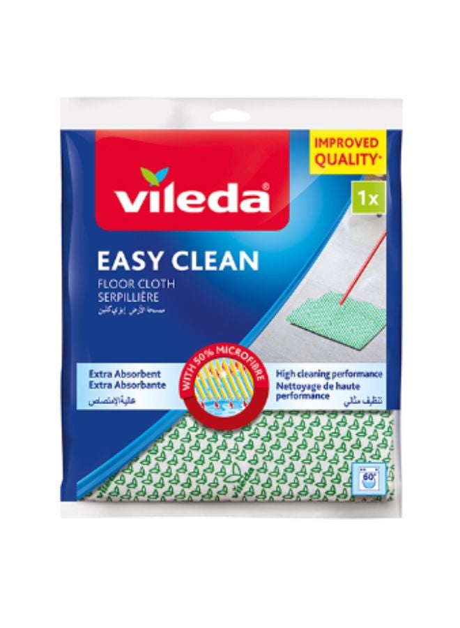 Vileda Easy Clean Floor Cloth, Microfiber, Absorbent, Durable, Stick to Floor Wiper, Hygienically Fresh For Longer, 1 Pc Green/White 60x50cm  - Image 1