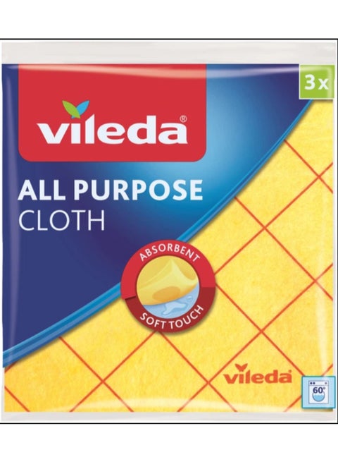 Multipurpose Reusable Cleaning Cloth 3-Pack - Powerful Cleaning, Water-Absorbent, Durable Fabric | Ideal for Kitchen, Car, and Household Cleaning Tasks | Soft and Non-Scratch Material Yellow/Pink/White 38x40cm Yellow/Pink/White 38x40cm