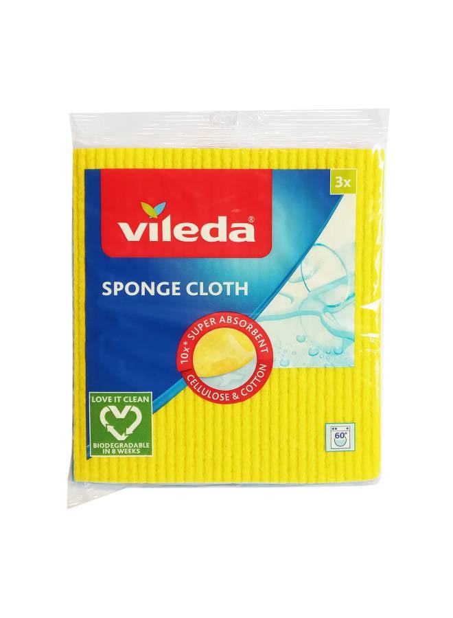 Vileda Sponge Cloth 3 Pcs 100% Natural Materials Super Absorbent and Durable Multicolor 20x18cm 