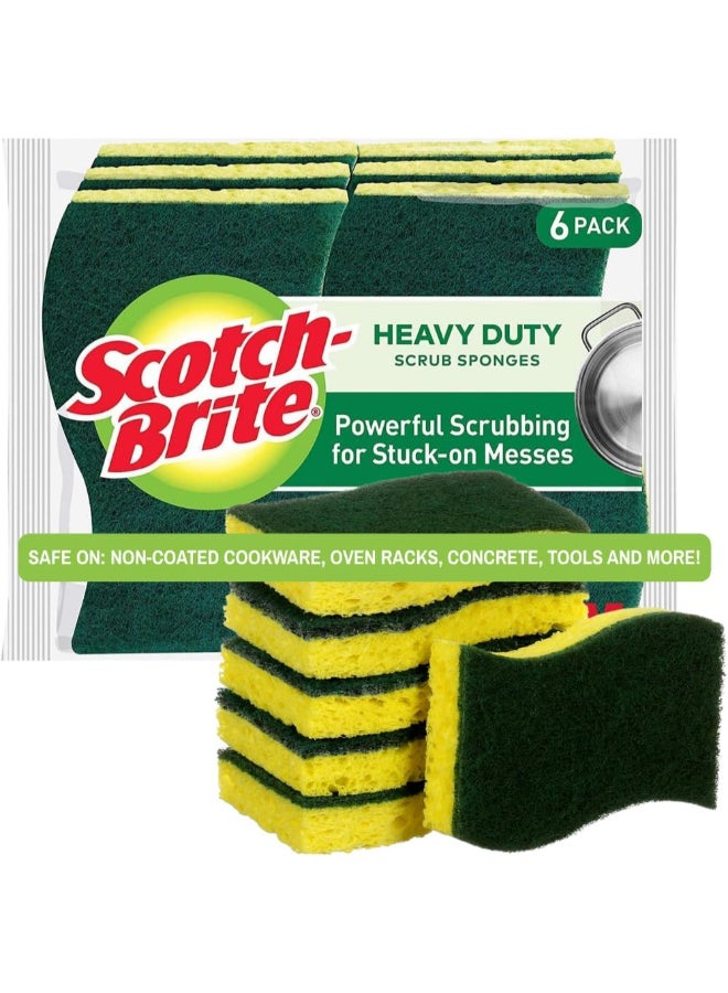 Scotch Brite Heavy Duty Cellulosic Scrub Sponge, 6 units/pack | Kitchen sponge | Dish sponge | Scrub | General Purpose Cleaning | Food Safe | Non-Rusting | Kitchen, Garage, Outdoor Multicolor 4.4 x 2.6 x 0.7inch - Image 1