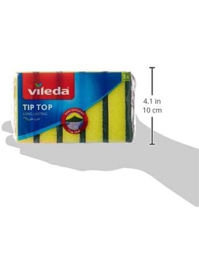 Vileda Tip Top 5 Pieces Medium Dishwashing Sponge, Long Lasting and Durable, for Sensitive Surfaces, . Yellow/Green - Image 5