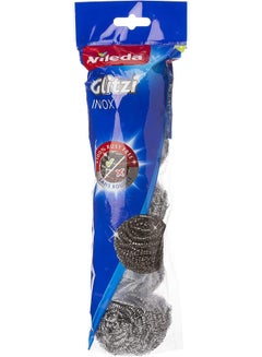 Vileda 5Pieces Glitzi Inox Spiral Scourer Stainless Steel Anti-Burn Cleaning, Long-lasting Ergonomic Design metallic  - Image 1