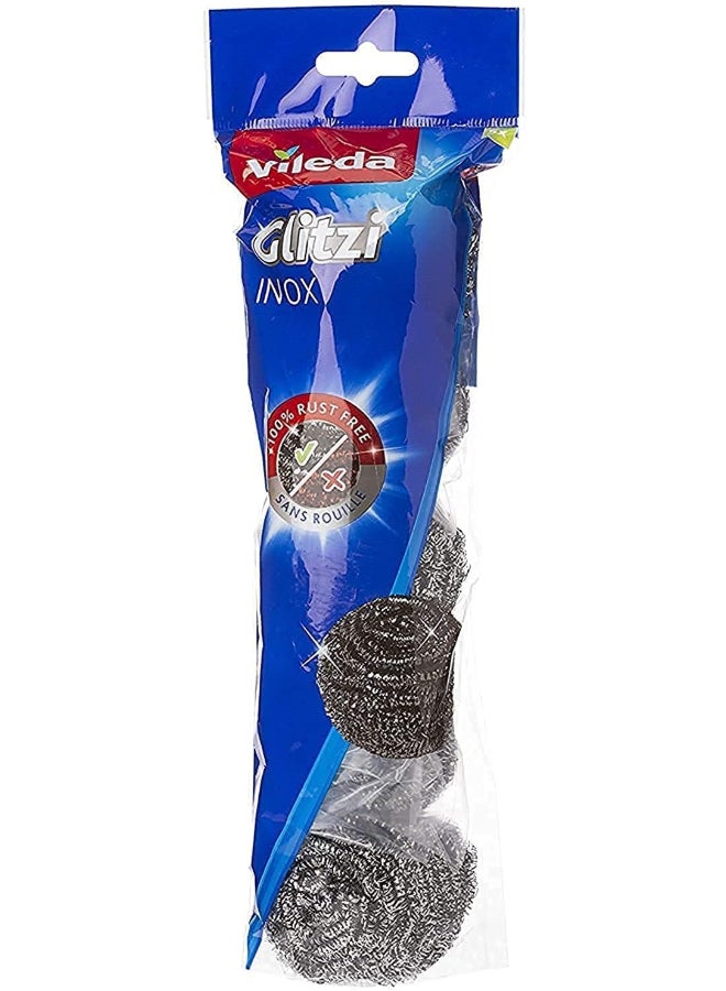 Vileda Glitzi Inox Spiral Scourer 5Pcs, Stainless Steel, Anti-Burn Cleaning, Long-Lasting, Ergonomic Design (5 Pcs Per Pack) Silver - Image 1