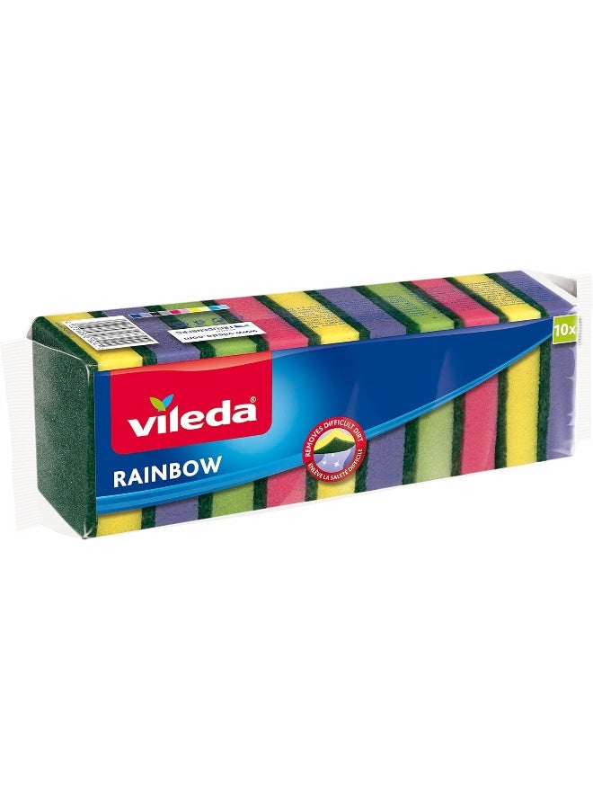 Vileda - Rainbow Medium Foam Sponge Scourer, Eco-Friendly, Comfortable Grip, Value Pack 10 Pcs, Multi Colours Multicolour - Image 1