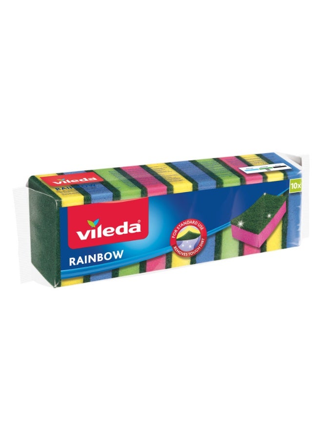 Vileda Rainbow Medium Foam Sponge Scourer, Eco-Friendly, Comfortable Grip, Value Pack 10 Pcs, Multi Colours Multicolour - Image 1