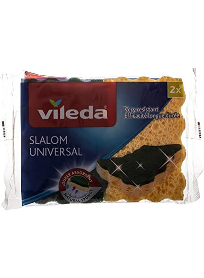 Vileda Slalom Universal Viscose Sponge, Environment Friendly, Highly Absorbent, Versatile - 2 Pieces Yellow/Green  - Image 3