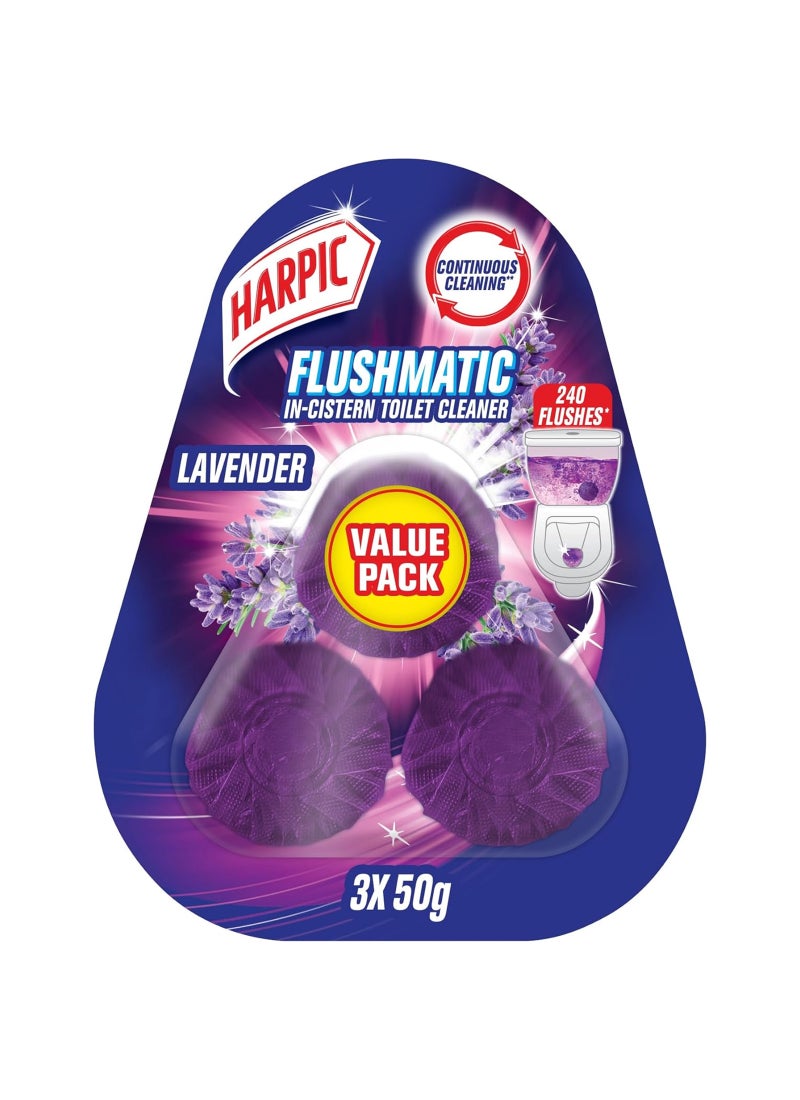 Harpic Flushmatic Lavender In-Cistern Toilet Cleaner, 3 Blocks 50grams - Image 1