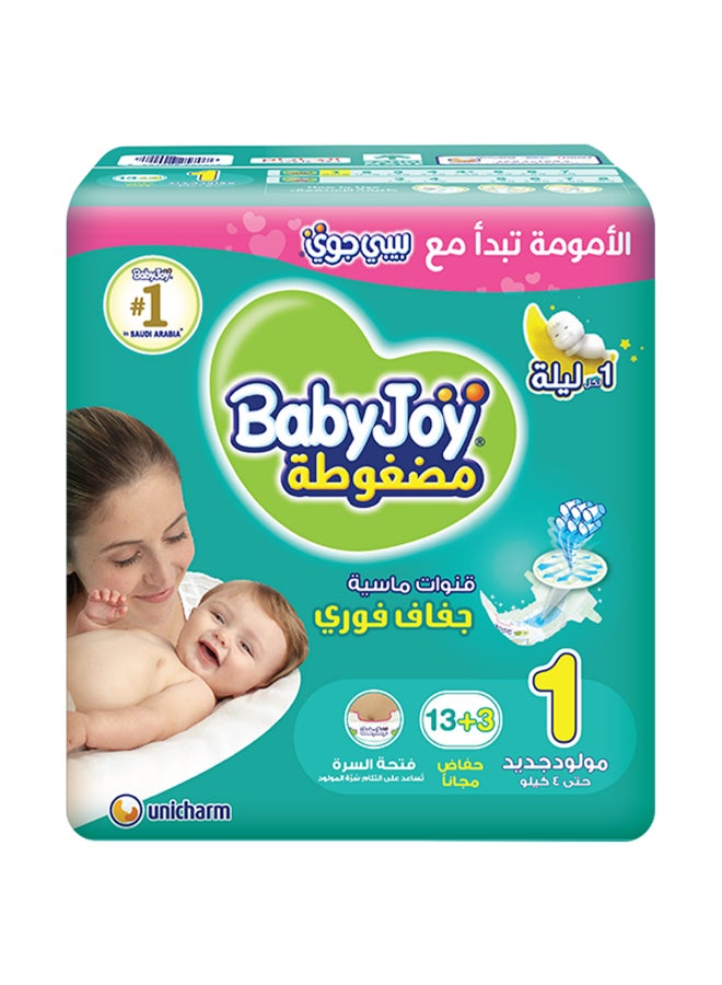 BabyJoy - 2X Compressed Diamond Pad Diaper, Size 1, Newborn, 0-4 Kg, Saving Pack, 16 Diapers - Image 1