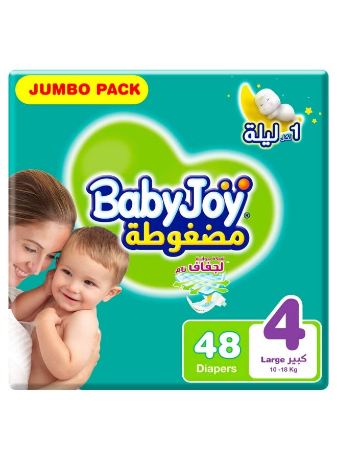 BabyJoy - Compressed Diamond Pad Diaper, Size 4, Large, 10-18 Kg, Jumbo Pack, 48 Diapers - Image 1