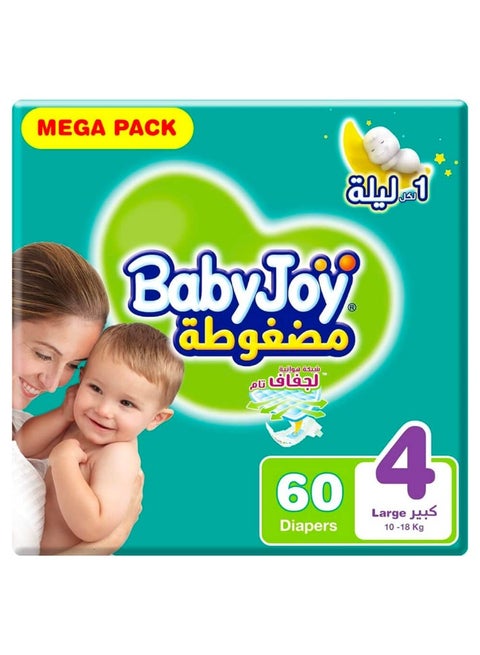 Compressed Diamond Pad Diaper, Size 4, Large, 10-18 Kg, Mega Pack, 60 Diapers