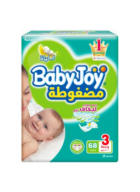 Compressed Diamond Pad Diaper, Size 3, Medium, 6-12 Kg, Mega Pack, 68 Diapers