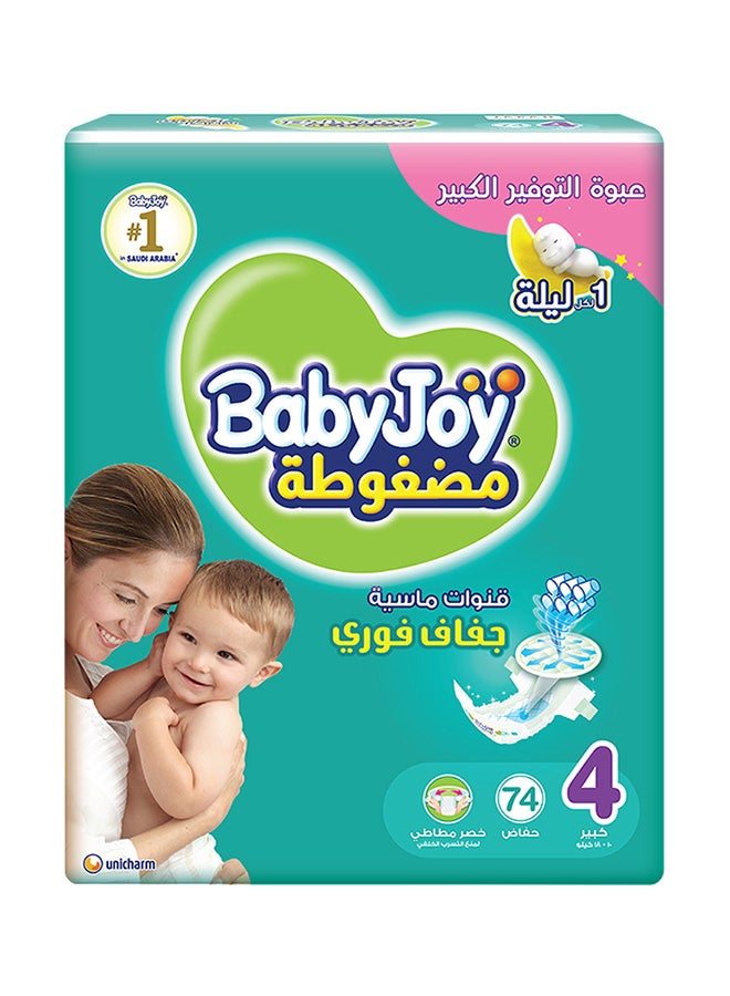 BabyJoy - Compressed Diamond Pad Diaper, Size 4, Large, 10-18 Kg, Giant Pack, 74 Diapers - Image 1