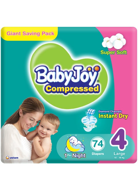 Compressed Diamond Pad Diaper, Size 4, Large, 10-18 Kg, Giant Pack, 74 Diapers