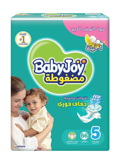 حفاضات مضغوطة بنقشة المعينات، مقاس 5 جونيور لوزن 14-23 كجم، عبوة عملاقة، 66 حفاض