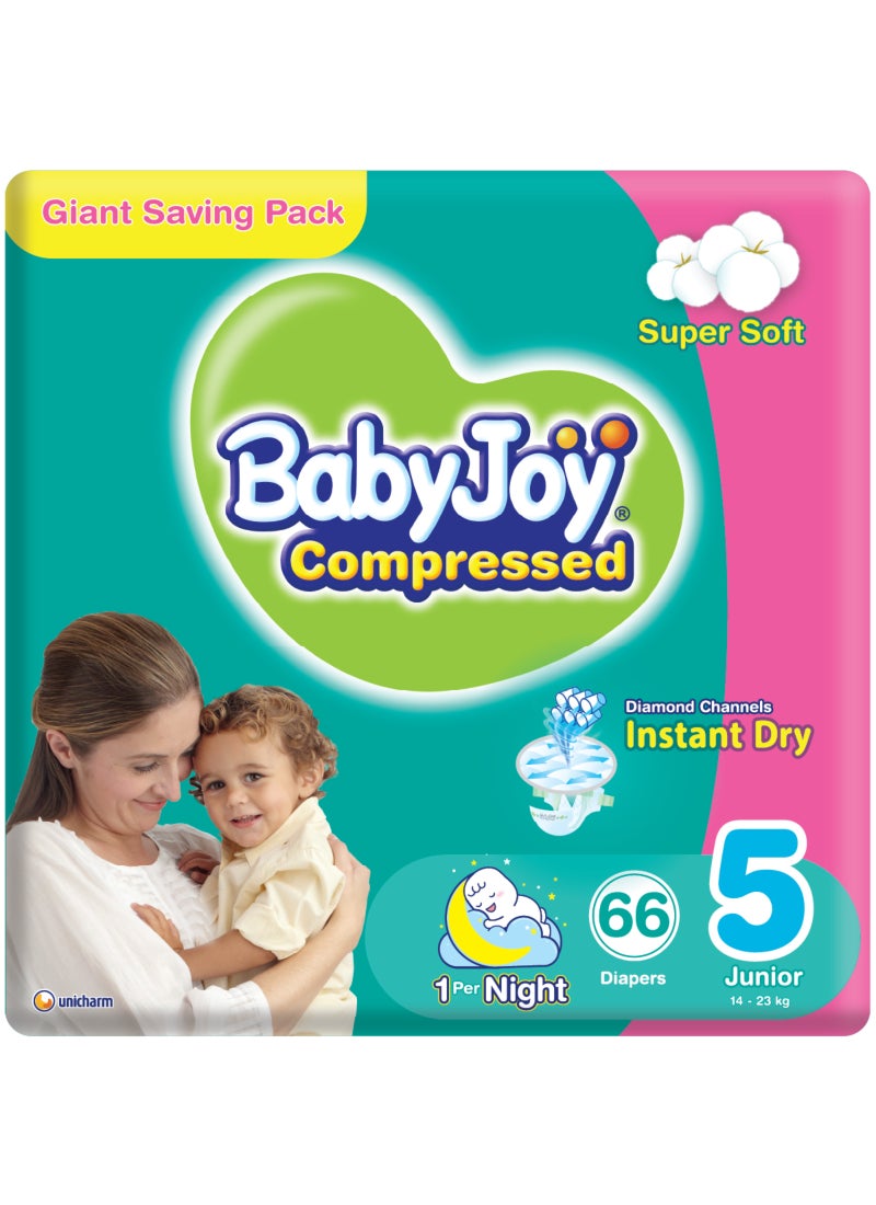 BabyJoy Compressed Diamond Pad Diaper, Size 5, Junior, 14-23 Kg, Giant Pack, 66 Diapers  - Image 1