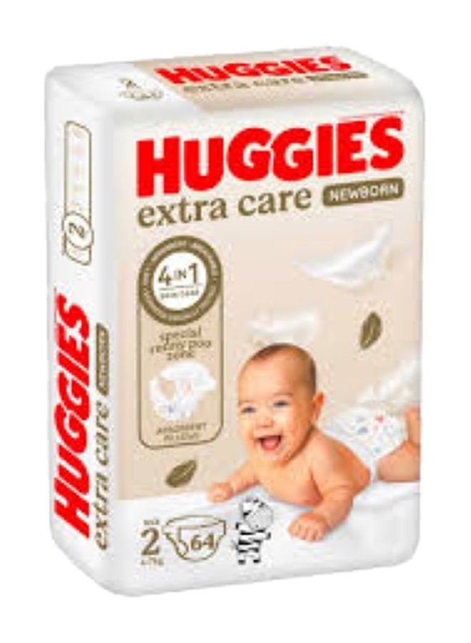 Huggies Extra Care Baby Diapers, Size 2, 4-7 Kg, Jumbo Pack, 64 Diapers  - Image 1