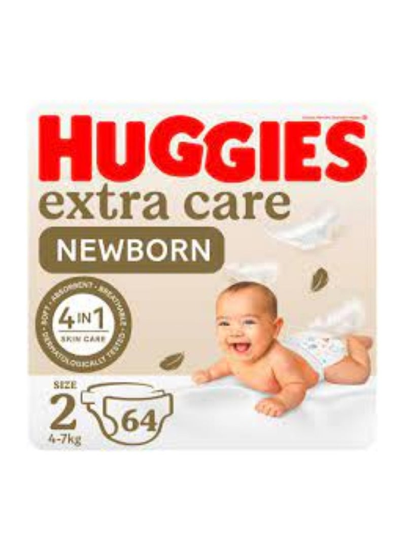 Huggies Extra Care Baby Diapers, Size 2, 4-7 Kg, Jumbo Pack, 64 Diapers  - Image 2