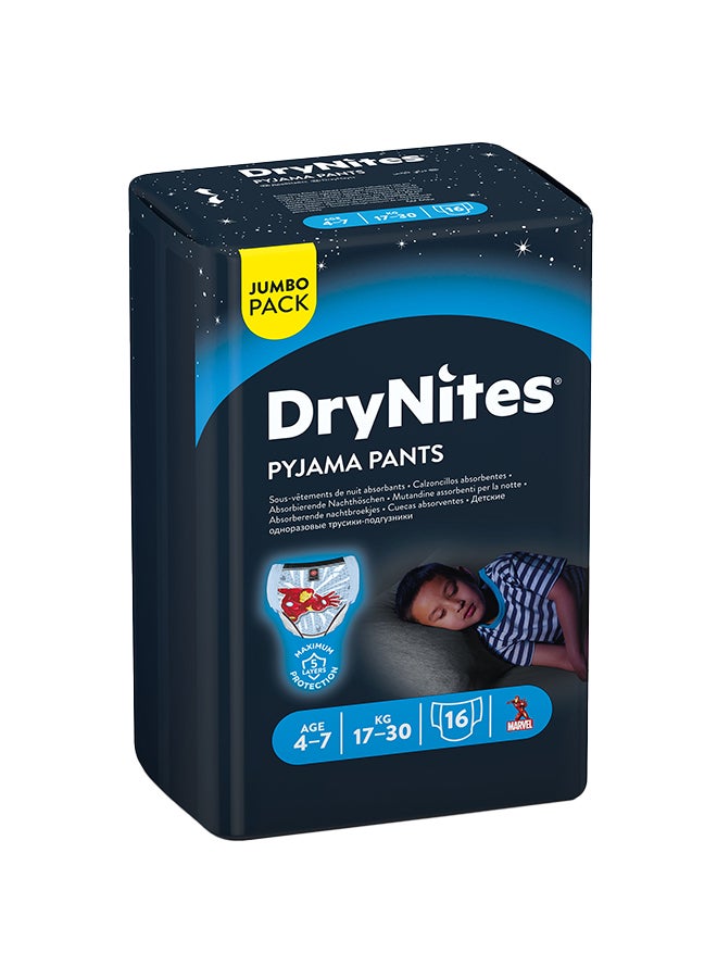 Huggies - DryNites Pyjama Pants, 4-7 years, Bed Wetting Diaper, Boys, 17-30 kg, Value Pack, 16 Pants - Image 1