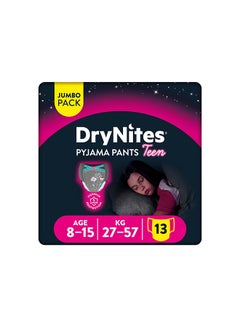 DryNites Pyjama Pants, 8-15 years, Bed Wetting Diaper, Girls, 27-57 kg, Value Pack, 13 Pants