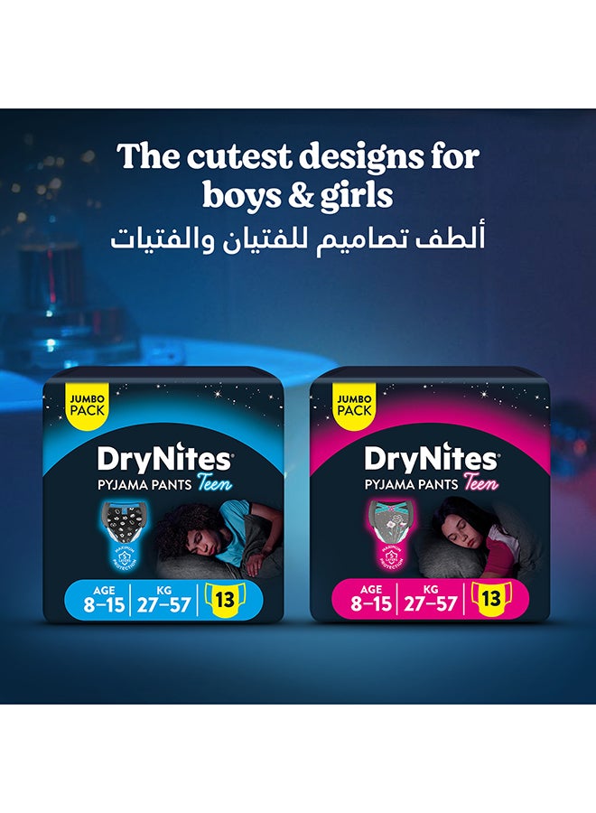Huggies - DryNites Pyjama Pants, 8-15 years, Bed Wetting Diaper, Girls, 27-57 kg, Value Pack, 13 Pants - Image 1