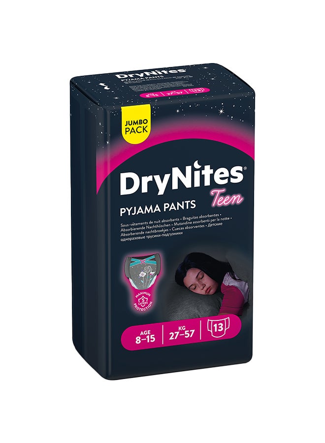 Huggies - DryNites Pyjama Pants, 8-15 years, Bed Wetting Diaper, Girls, 27-57 kg, Value Pack, 13 Pants - Image 1