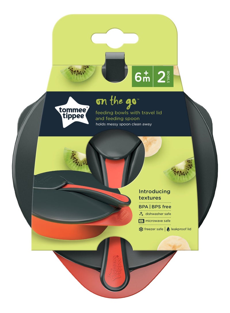 tommee tippee - Explora Easy Scoop Feeding Bowls Lid And Spoon 6 Months+, Grey And Orange - Image 1