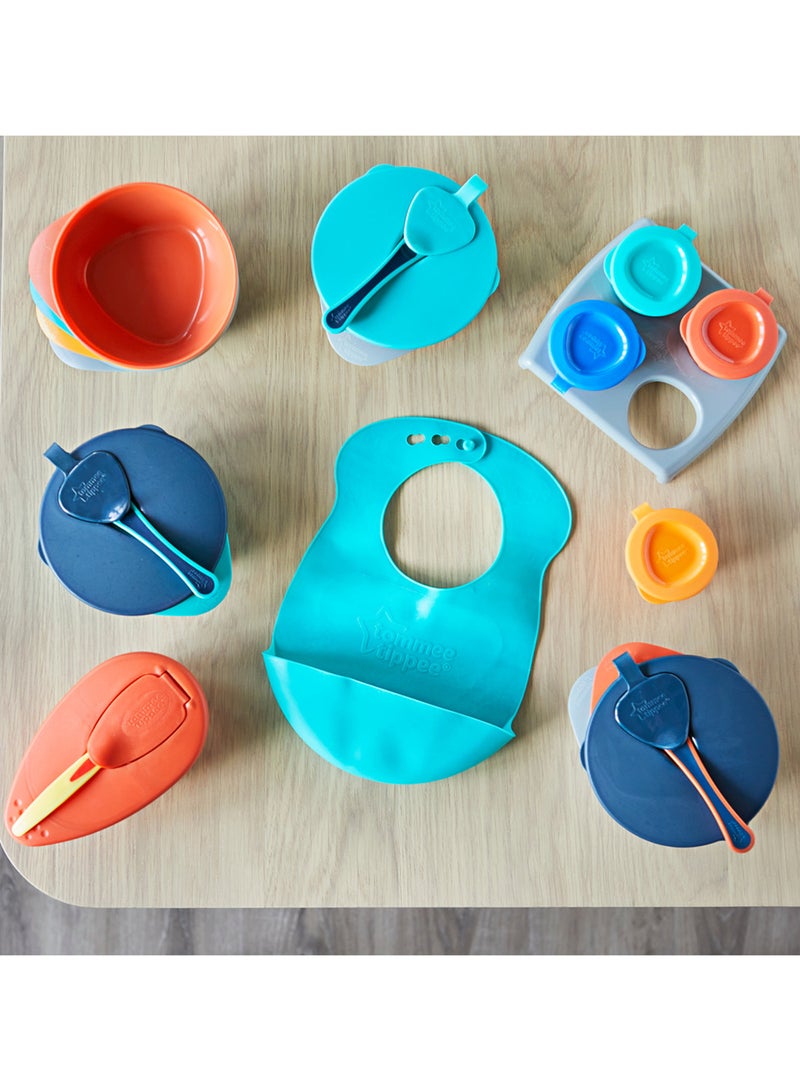 tommee tippee - Explora Easy Scoop Feeding Bowls Lid And Spoon 6 Months+, Grey And Orange - Image 1