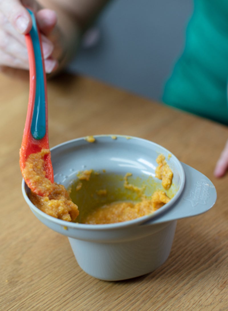 tommee tippee - Explora Easy Scoop Feeding Bowls Lid And Spoon 6 Months+, Grey And Orange - Image 1