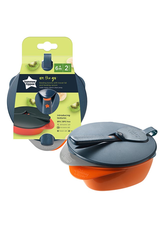 tommee tippee - Explora Easy Scoop Feeding Bowls Lid And Spoon 6 Months+, Grey And Orange - Image 1