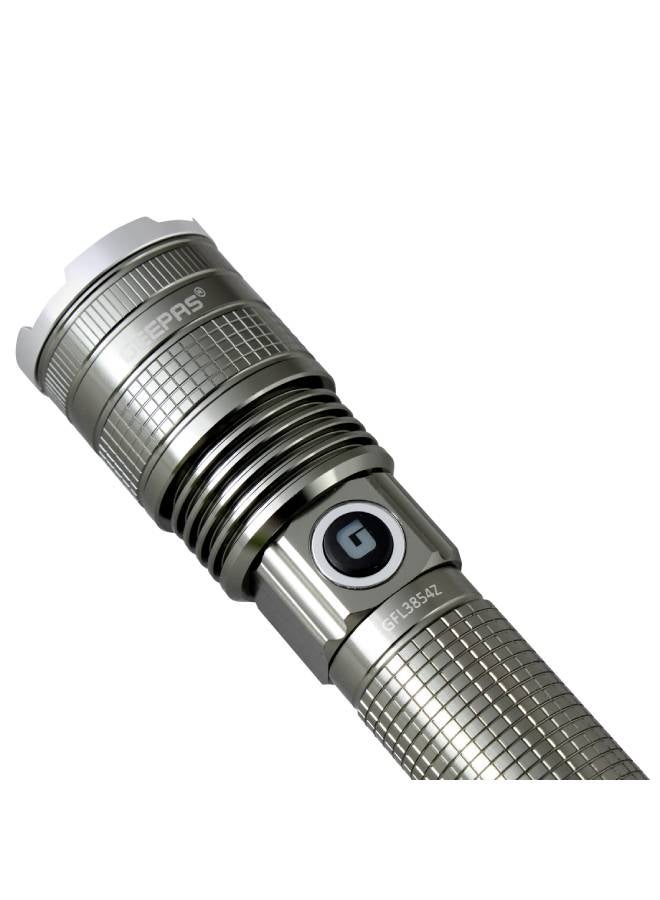 GEEPAS - Zoomable 15W LED Flashlight|Aluminum Alloy Body, High Power LED 4000mAh Li-ion Battery, Type-C Charging with 1500 Lumens Output, Type-C Fast Charging| Skid Proof, Shock Proof GFL3854Z Green 227mm - Image 1