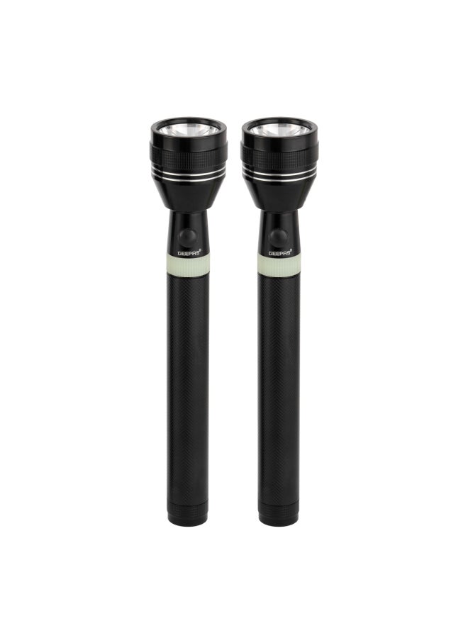 GEEPAS Rechargeable LED Flashlight, Pack of 2| Perfect for Indoor and Outdoor Use, 4 Hours Continuous Working| with Aircraft Aluminum Housing, Lithium Battery| Night Glow Rubber Ring, Resistant to Corrosion, Water and Shock| GFL4637N Black  - Image 2