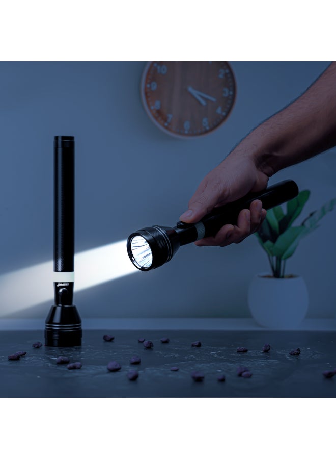 GEEPAS Rechargeable LED Flashlight, Pack of 2| Perfect for Indoor and Outdoor Use, 4 Hours Continuous Working| with Aircraft Aluminum Housing, Lithium Battery| Night Glow Rubber Ring, Resistant to Corrosion, Water and Shock| GFL4637N Black  - Image 5