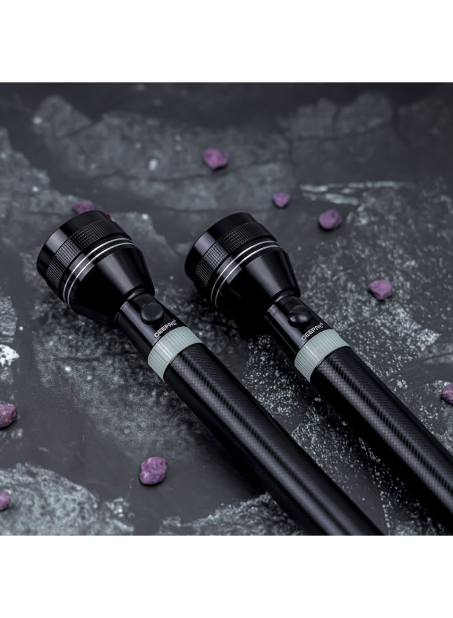 GEEPAS Rechargeable LED Flashlight, Pack of 2| Perfect for Indoor and Outdoor Use, 4 Hours Continuous Working| with Aircraft Aluminum Housing, Lithium Battery| Night Glow Rubber Ring, Resistant to Corrosion, Water and Shock| GFL4637N Black  - Image 4
