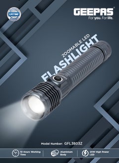 GEEPAS Zoomable LED Flashlight with 25W High Power LED, Aircraft-Grade Aluminum Body, Type-C Charging Grey 287mm  - Image 2