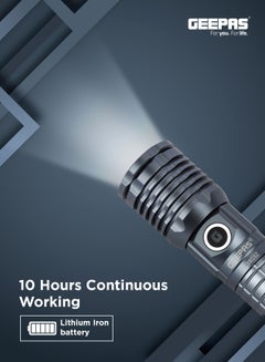 GEEPAS Zoomable LED Flashlight with 25W High Power LED, Aircraft-Grade Aluminum Body, Type-C Charging Grey 287mm  - Image 4