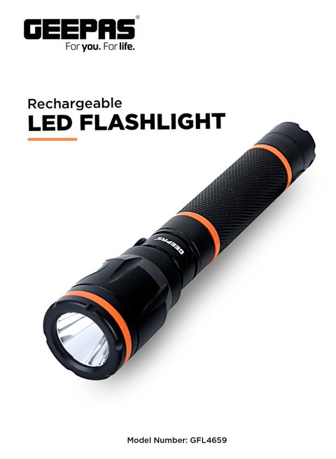 Rechargeable Waterproof LED Flashlight Black 152mm