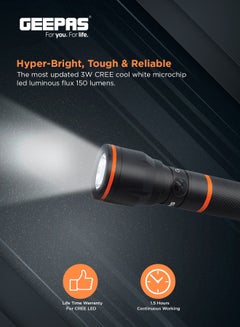 GEEPAS Rechargeable Waterproof LED Flashlight Black 152mm  - Image 5