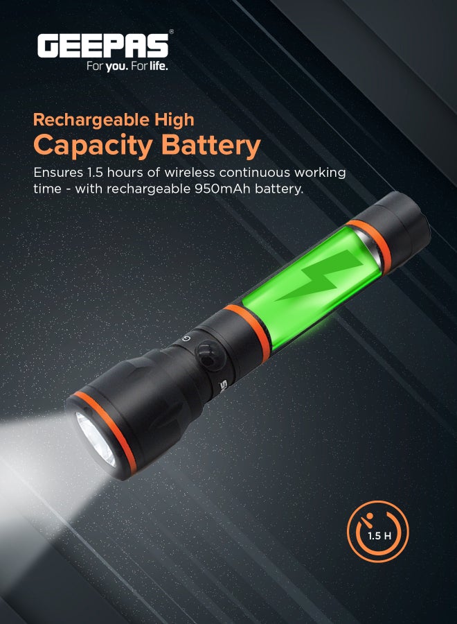 GEEPAS - Rechargeable Waterproof LED Flashlight Black 152mm - Image 1