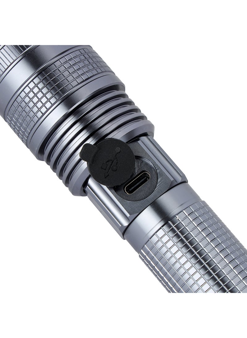 GEEPAS Zoomable 3 IN 1 Family Pack Rechargeable LED Flashlight| Aluminium Alloy Body | 15 W High Power LED | Type C Charging Li-ion 4000 mAh Battery| 6 Hrs working time GFL4658 Black 20cm  - Image 4