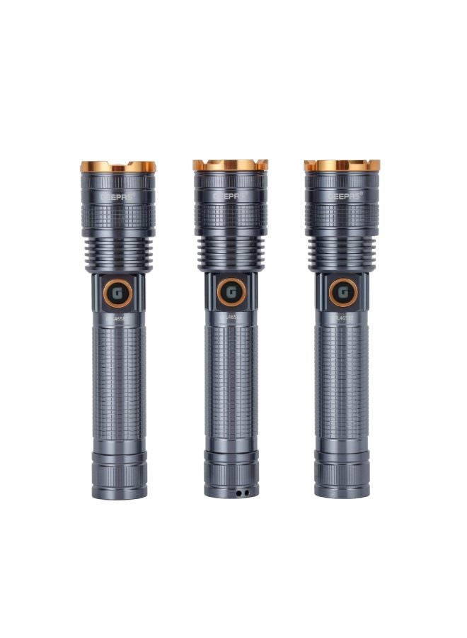 GEEPAS Zoomable 3 IN 1 Family Pack Rechargeable LED Flashlight| Aluminium Alloy Body | 15 W High Power LED | Type C Charging Li-ion 4000 mAh Battery| 6 Hrs working time GFL4658 Black 20cm  - Image 1
