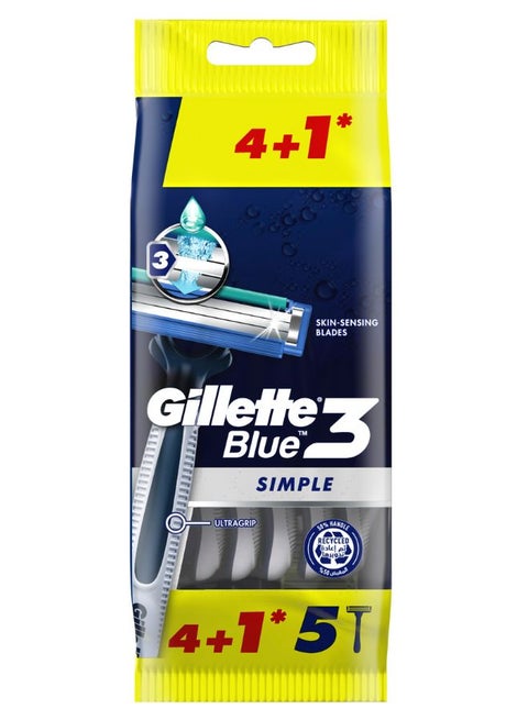 Blue 3 Simple Disposable Razors 5 Count