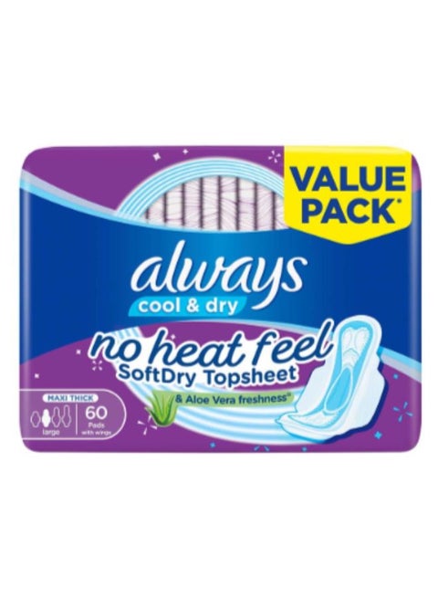 No Heat Feel Maxi Thick Large Sanitary Pads With Wings 60 Count