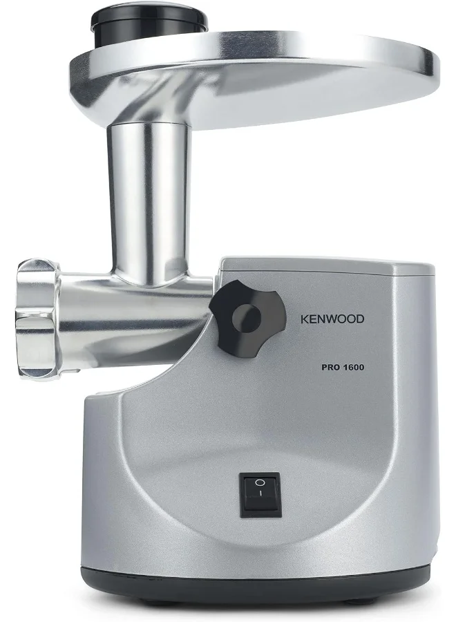 KENWOOD Meat Grinder, 2Kg Per Minute, Metal Body, Meat Mincer, 3 Stainless Steel Mincer Screens, Kibbeh Maker, Sausage Maker, Feed Tube Pusher, Reverse Function, 2 kg 1600 W MG510 Silver/Black